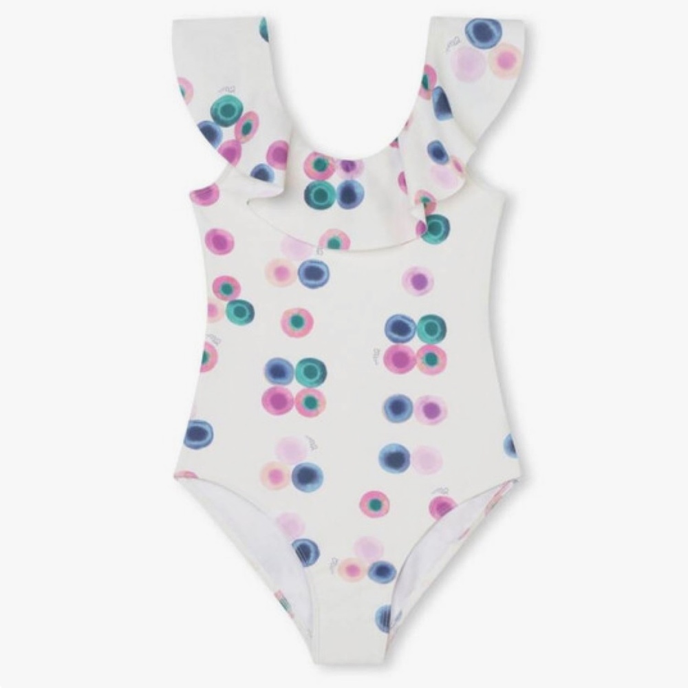 NWT CHLOE Girls Abstract Print Ruffled 1-Piece Swimsuit 12Y